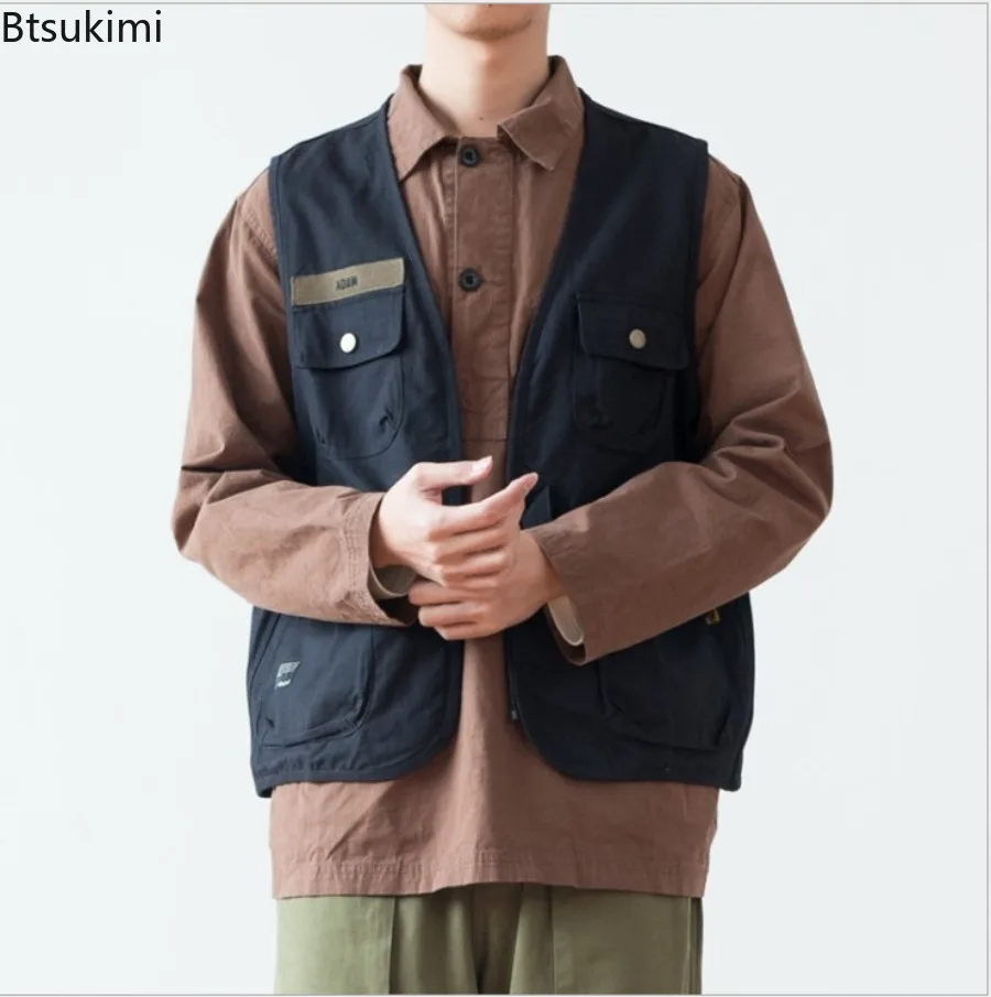 Summer Tooling Vests Men's Multi Pockets Outdoor Casual Sleeveless Vest Jackets Vintage Harajuku Loose Waistcoats Men and Women