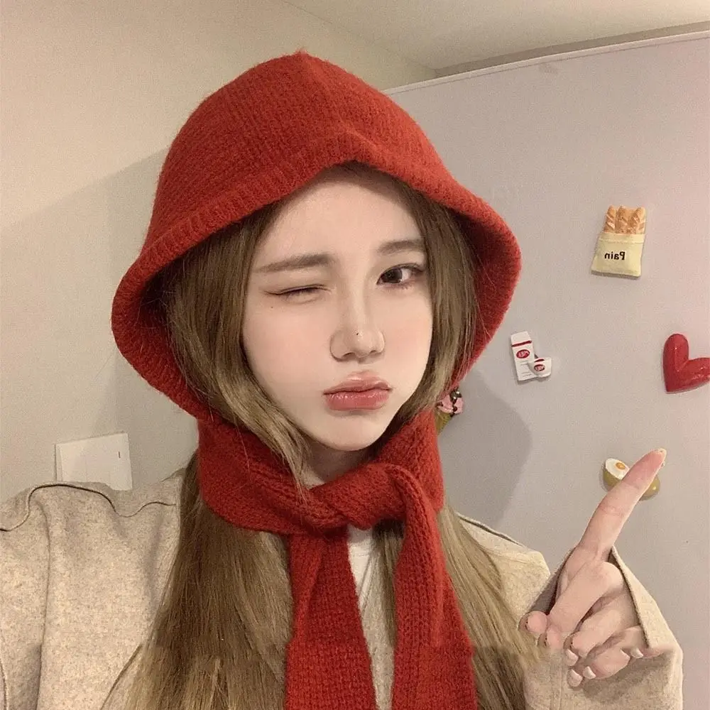 

Autumn Korean Style Balaclava Skullies Caps Soft Neckerchief Scarf Hat Ear Protection Warm Coldproof Hooded Caps Women