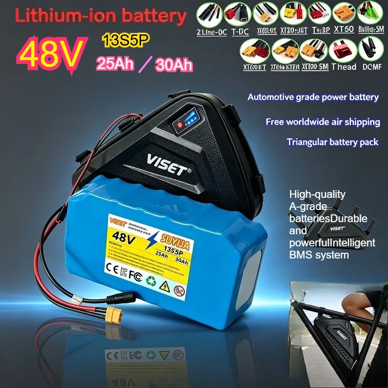 

48V 25Ah/30Ah Lithium Battery Pack, 13S5P 18650 Triangular Cell with BMS, XT60 Connector for Electric Vehicle Conversion Kit
