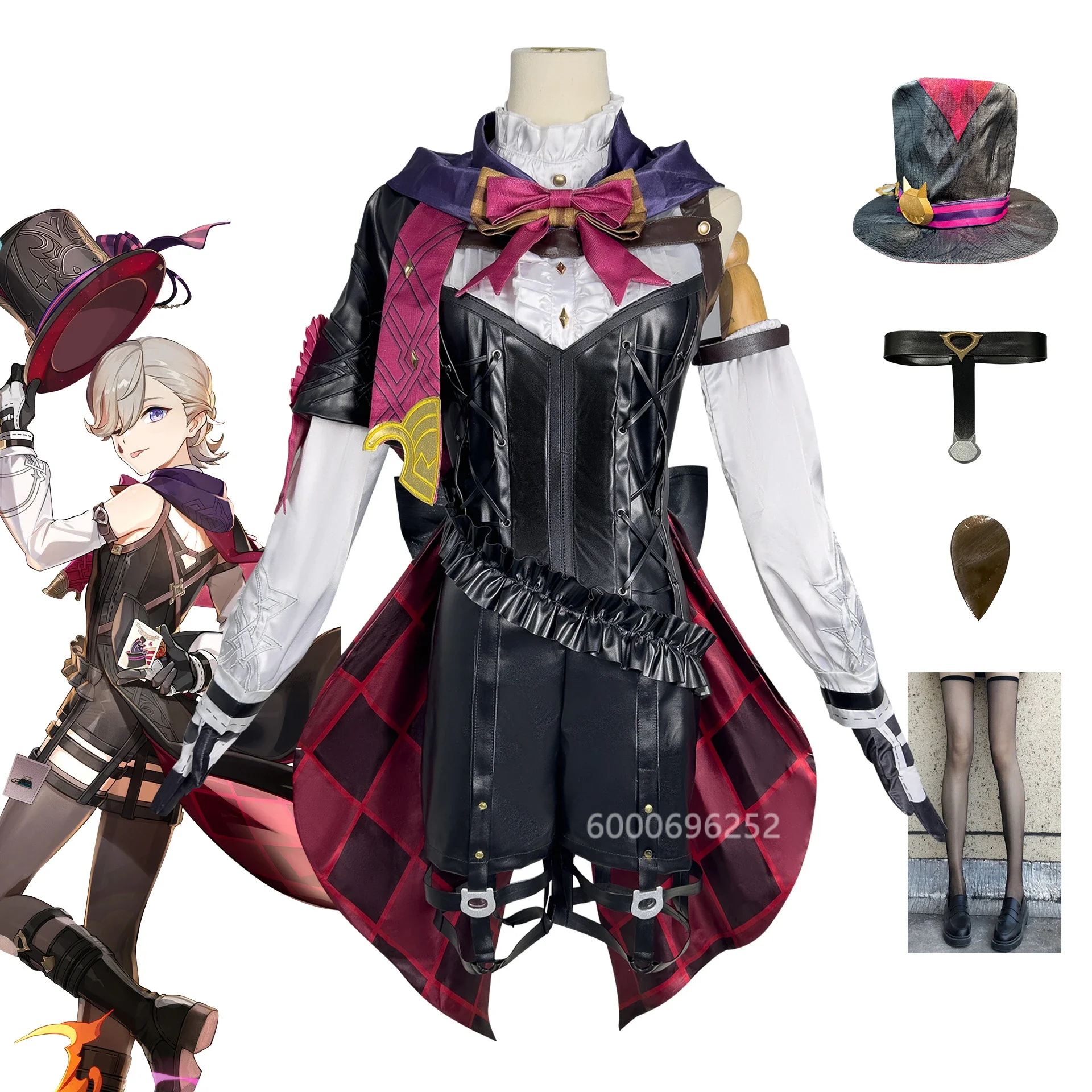 

Lyney Dress Cosplay Costume Genshin Impact Game Skirt Shirt Hat Wig Fantasia Clothes for Halloween Carnival Full Set New Arrival