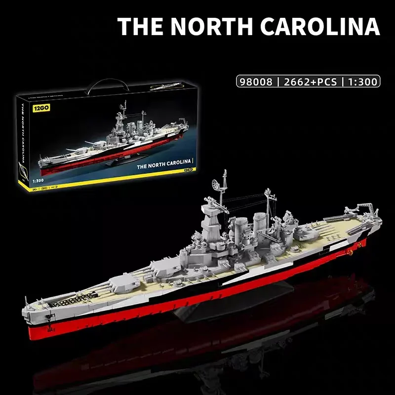 

2662 pcs North Carolina Battleship Building Blocks ,1:300 Scale 29.5inch Large Size High-Detail Naval Warship Kit Christmas Gift