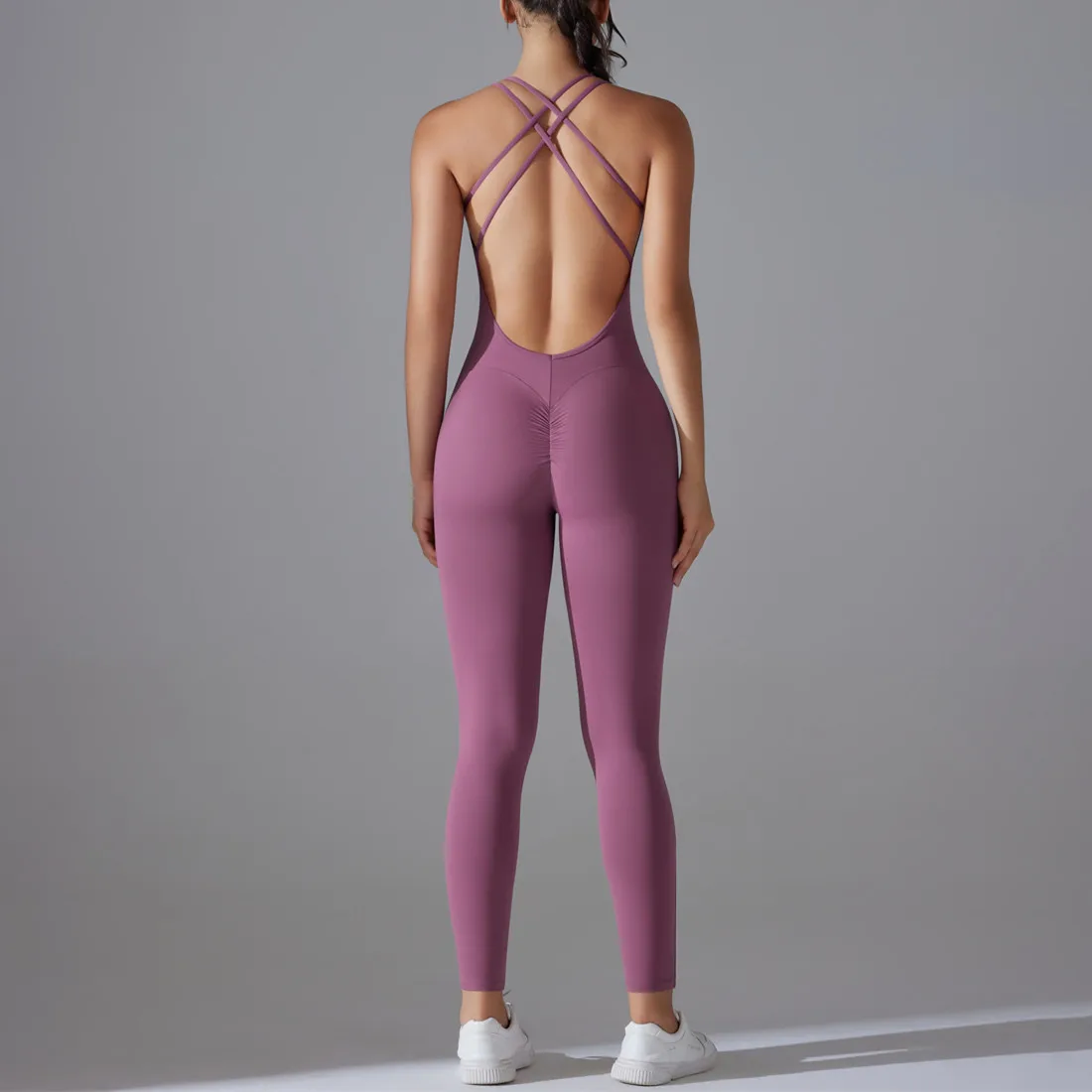 Plus Size Deep V Bodysuits Sports Women Gym Rompers Yoga Set Scrunch Legging Workout One-Piece Jumpsuit Suit Active Wear XP307