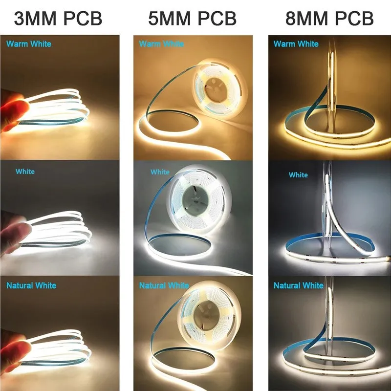 

12V 24V COB LED Strip Light 3mm 5mm 8mm PCB Ultra Thin 384/LEDs CRI90 Super Bright Flexible COB LED Tape For Home Liner Lighting