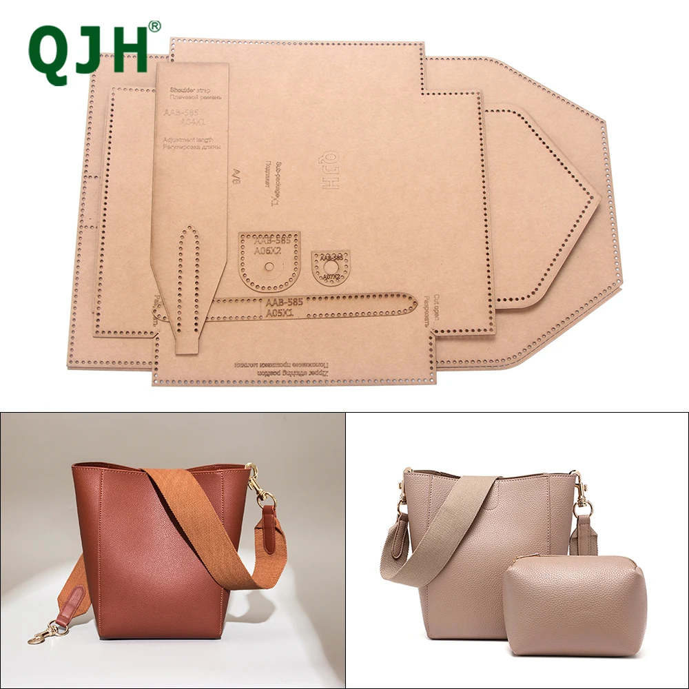 

QJH Handmade Leather Bucket Bag Ladies Shoulder Messenger Bag Version Drawing Leather Art Leather Mother Bag Acrylic Template