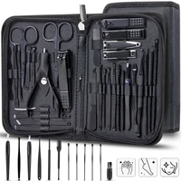 Juego de manicura negro de 32/44 Uds., cuidado Personal, cortaúñas profesional y pedicura, herramientas para uñas con lujosa estuche de viaje, regalo