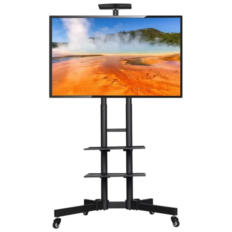 Adjustable Rolling TV Cart for Flat Panel TVs up to 75'', Black living room furniture  tv stand cabinet