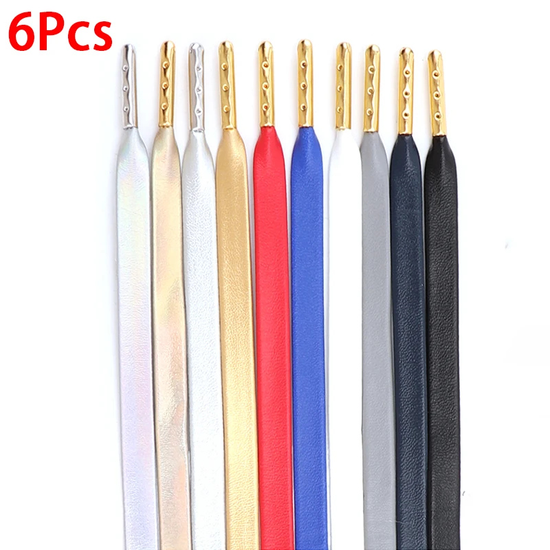 Wysokiej jakości sznurówki ze skóry PU, złote, srebrne, płaskie sznurówki z metalowymi końcówkami, sznurówki do sneakersów, butów codziennych, 80/100/120/140/160 cm, 2 szt./6 szt.