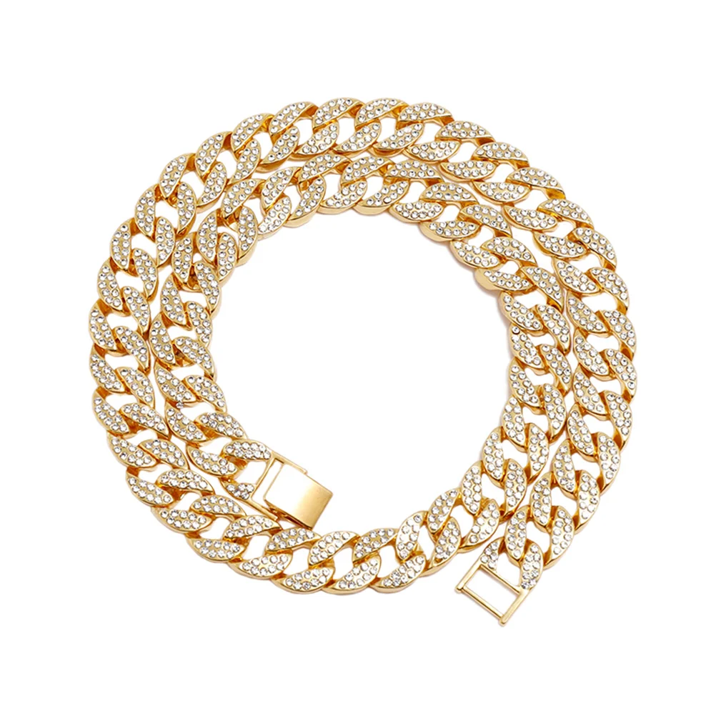 

Cuban Chain Necklace for Men Fashion Hip Hop Alloy Male Necklaces Luxury Chains Rhinestone Studded Design Anniversary Party