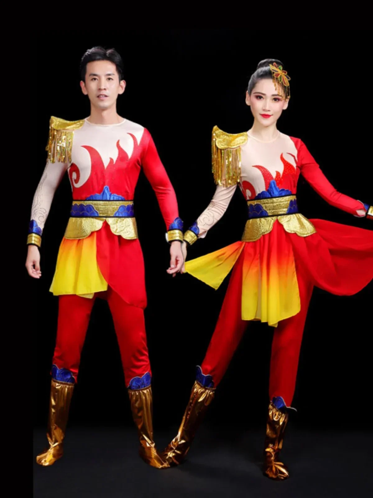 Jiaozhou Yangge Dance Dress Waist Drum Dance Platform Dress Men's 2-piece Set