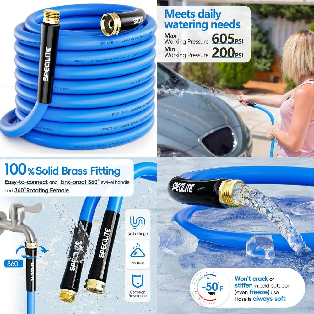 

Сверхмощный гибкий садовый шланг 75 x 3/4 дюйма, холодная и горячая вода, -50 ℉ до 190 ℉ , Высокое давление 605 фунтов на квадратный дюйм, легкий, модернизированный руб