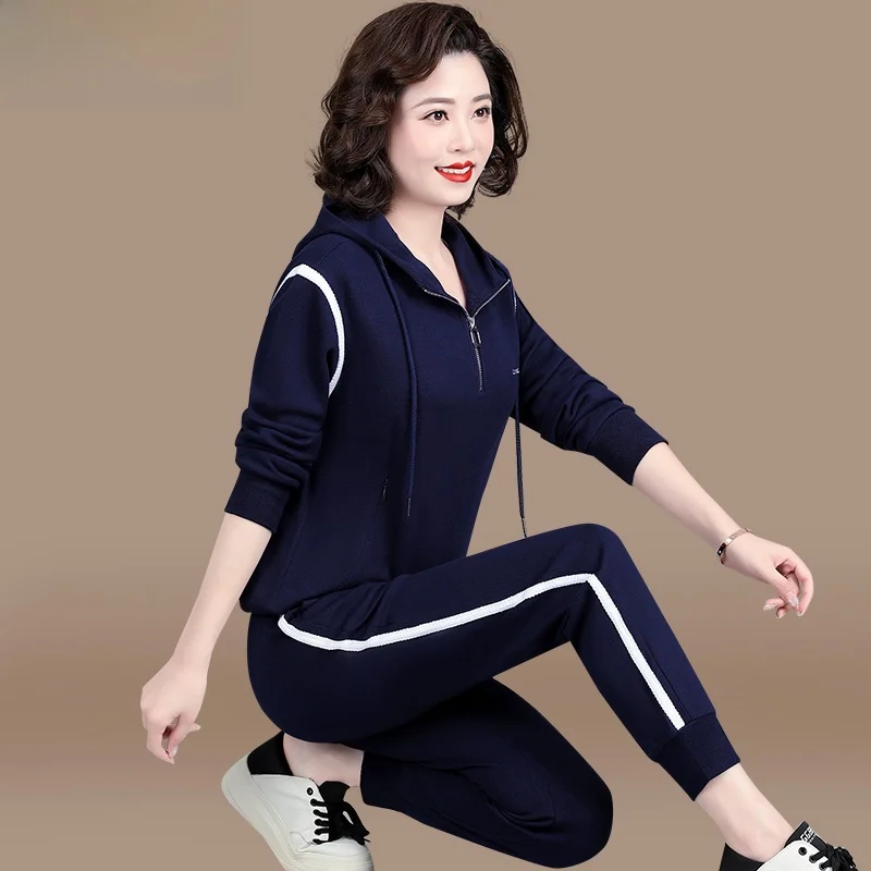 

Casual Hoodie Two-Piece Set for Mom Autumn Wear Sporty Leisure Women's Outerwear Spring Autumn Mid-Aged And Elderly Clothing