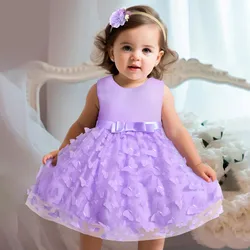 2024 Baby Princess Dress For Girls Pageant Clothes Infant Birthday Baptism Party Dress Newborn Baby Girls Wedding Costume 0-18M