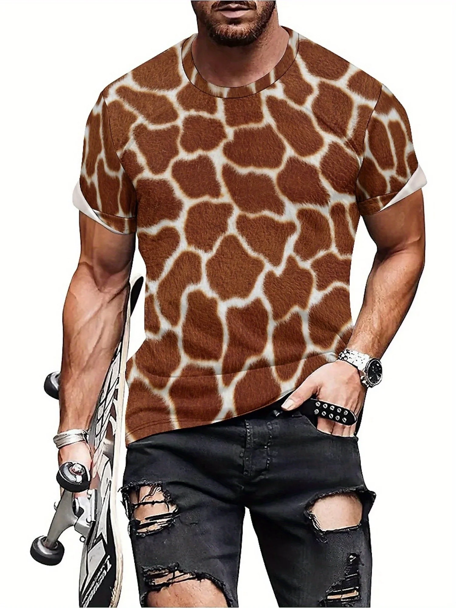 Camiseta masculina com estampa de girafa engraçada – Design "I'm a Giraffe, Not a Zebra", manga curta, gola redonda, roupa casual e esportiva