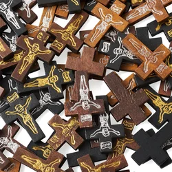 100Pcs Wooden Cross Crucifix Jesus Pendants Charms Dyed Religious Prayer For Women Men Necklace Bracelet Making Jewelry Findings