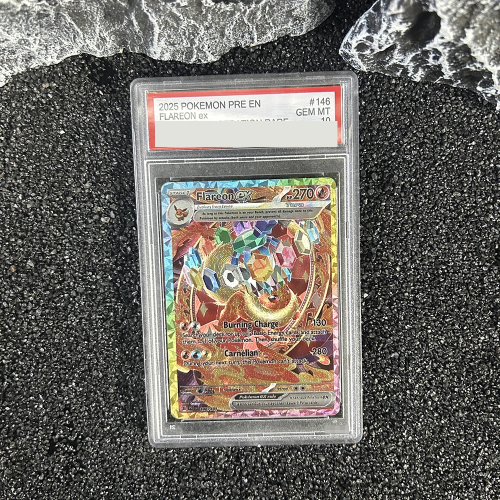 

PTCG Eevee Flareon Ex Rating Collection Card Self Made English Version Hobby Collect Flash Game Anime Cards Friend Gifts
