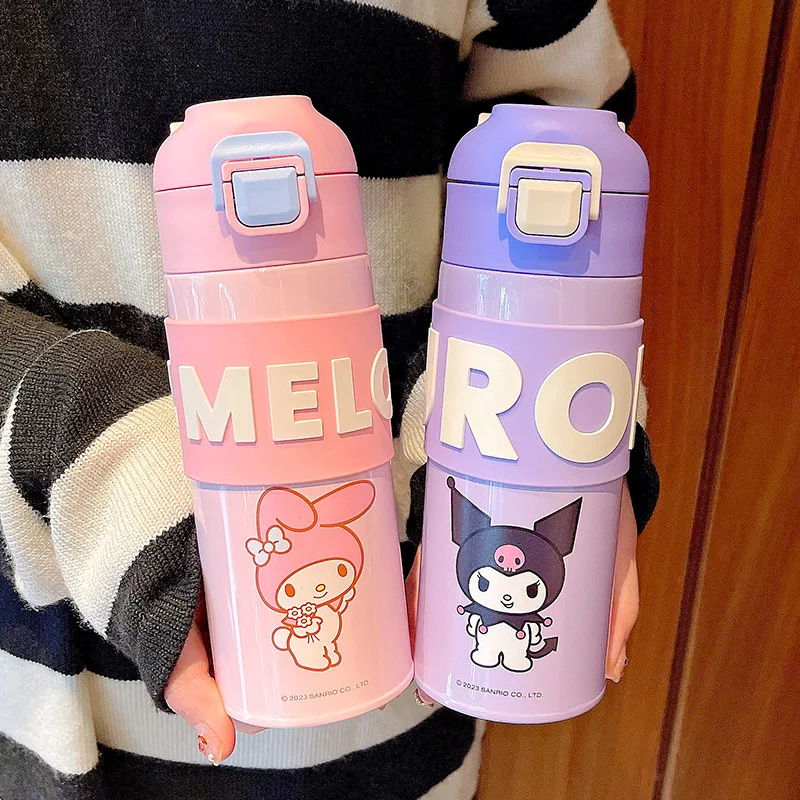 New Kawaii Sanrio Anime Thermos Mug Cartoon Kuromi My Melody Cinnamoroll Stainless Steel Portable Water Cup Girls Birthday Gifts