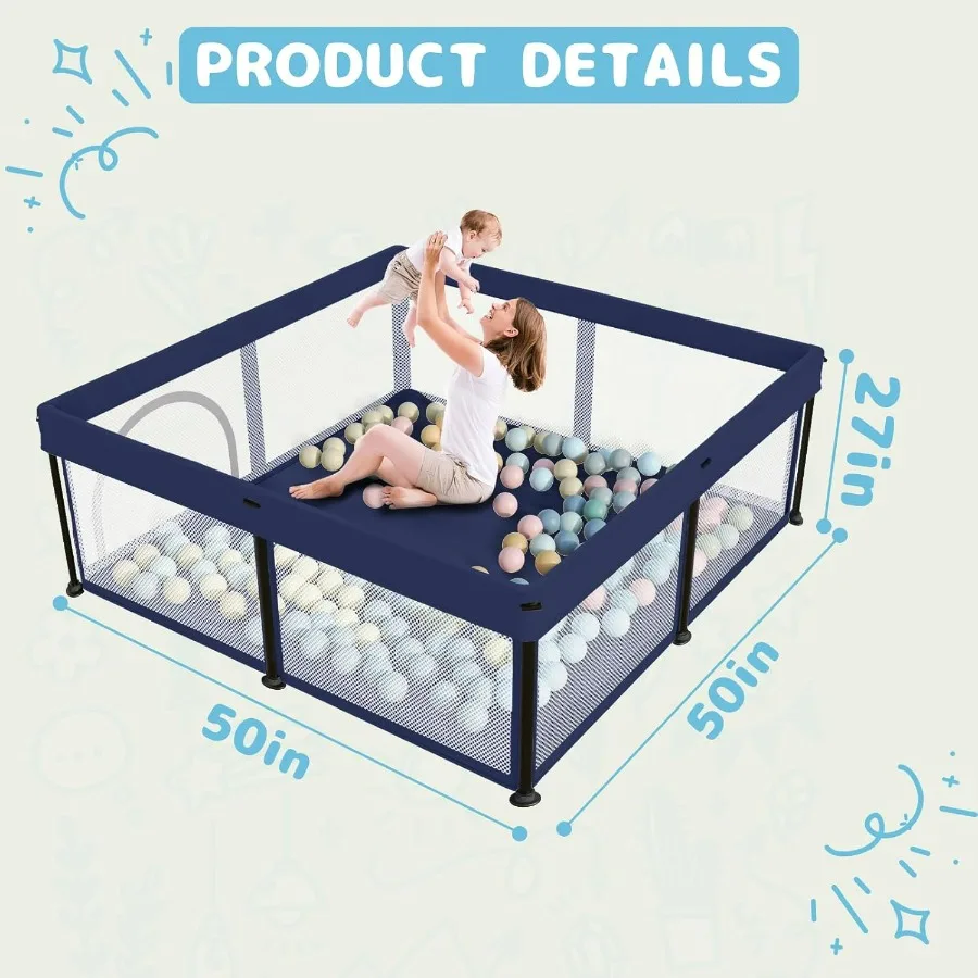 Box pieghevole per bambini con tappetino 50×50 Penna da gioco pieghevole per neonati e bambini piccoli Penna da gioco di sicurezza per interni ed esterni Gioco portatile