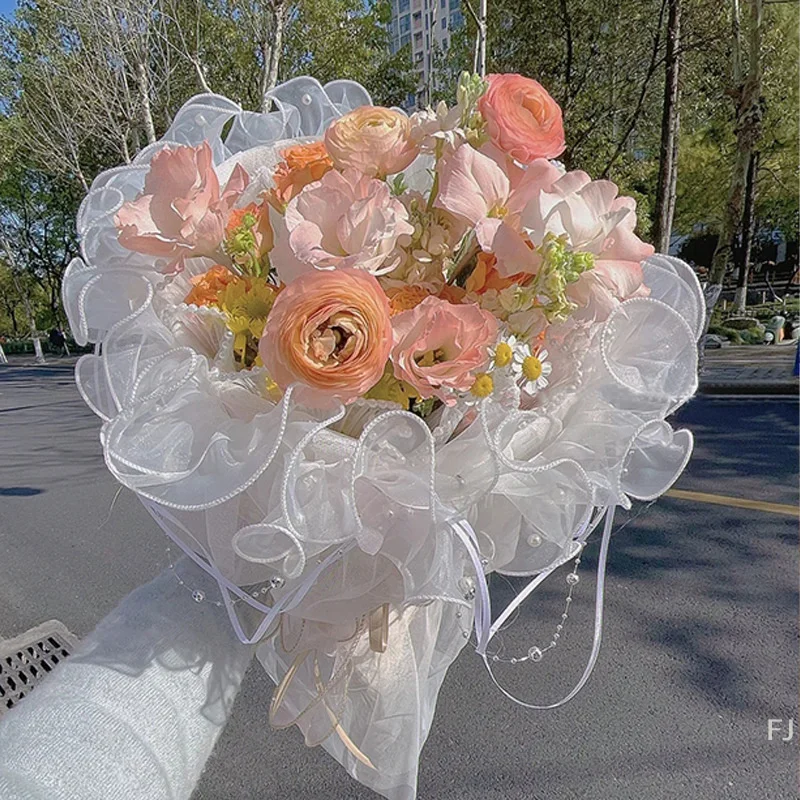 [YU] 2 Meter Blumenspitze, Perlenstoff, Rand, Gaze, DIY-Bastelbedarf, 11 cm breit, Paket, Blumenverpackung, Blumenladenbedarf