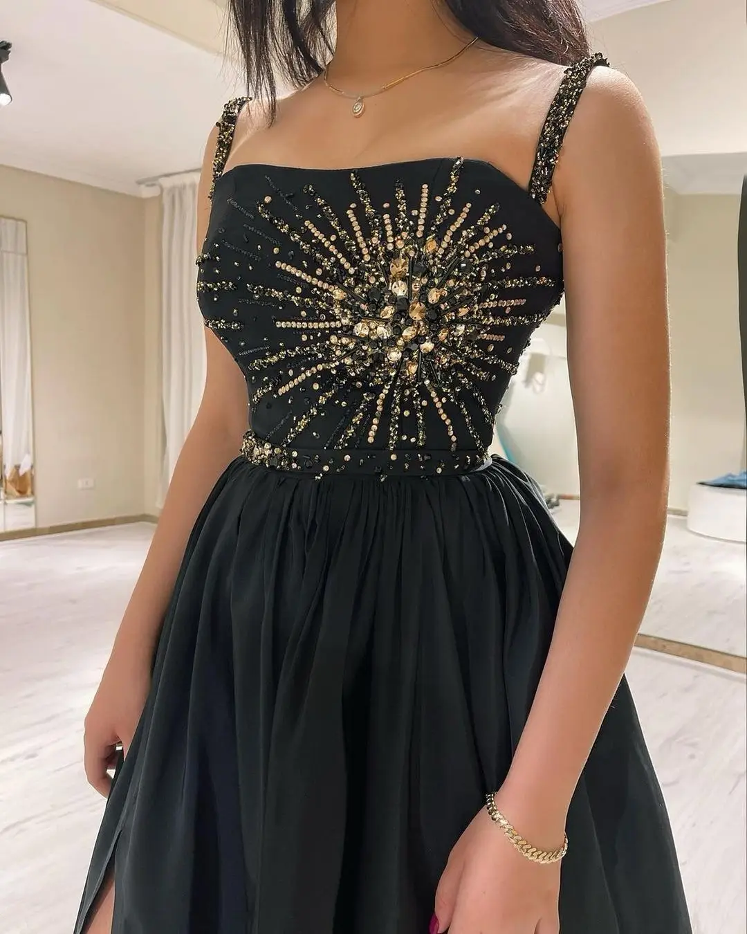 Vestidos de baile de lantejoulas strass para mulheres, cetim preto, fenda lateral, comprimento do chão, Arabia vestidos elegantes, luxo, 2023