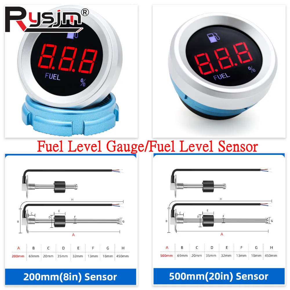 Medidor Digital de Nível de Combustível com Alarme Sonoro e Sensor de Nível de Boia 100-500mm para Carro e Barco 12V/24V