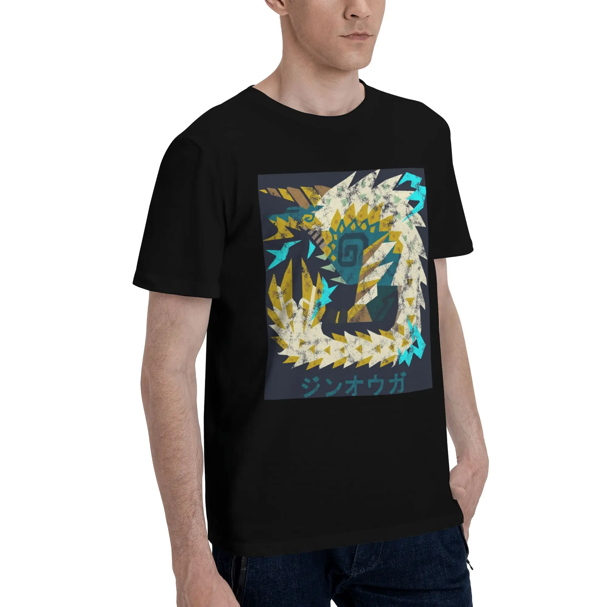 

Monster Hunter World Iceborne Zinogre Kanji Men T-Shirt Oversized T Shirts Men's Crew Neck Cotton Tees Short Summer Male