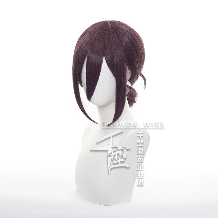 أنيمي بالمنشار رجل شعر مستعار تأثيري للمرأة Reze الشعر الأرجواني الداكن مع الانفجارات الطويلة كوميك كون المرحلة فستان الباروكات زي الملحقات #2