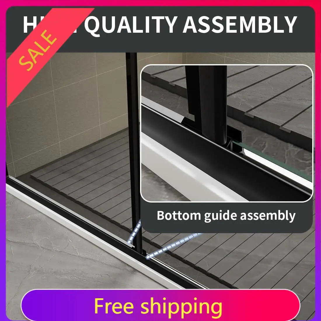 

44-48 in.W x70 in.H Semi-Frameless Sliding Shower Door,Sliding Shower Door with 1/4" (6mm) Smoke Gray SGCC Tempered Glass,Matt B