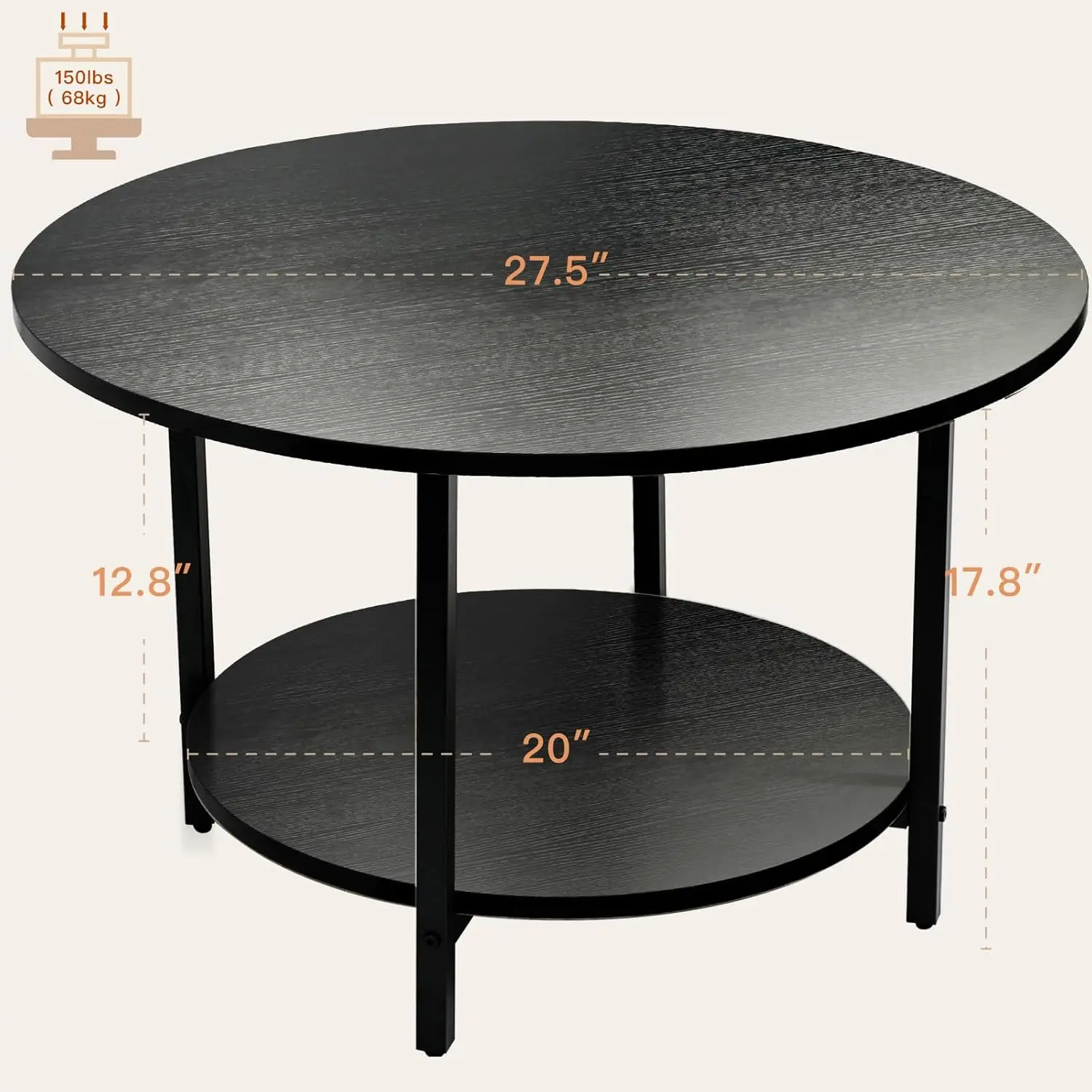 Nueva mesa de centro redonda, mesa de centro de madera circular para sala de estar, mesa de centro circular de 27,5 "de 2 niveles con estante de almacenamiento, moderna