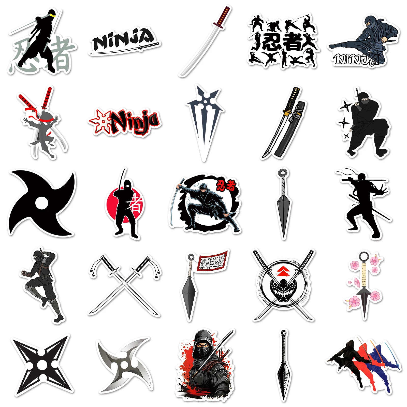 50Pcs Ninja series Cartoon Cute Waterproof Sticker Skateboarding Snowboard Retro Vinyl Sticker