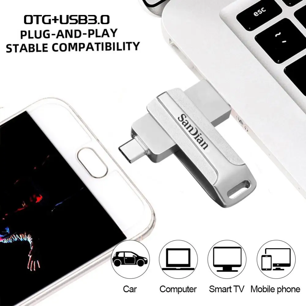 2TB USB 3.0 Flash Drive 2TB High-Speed Pen Drive 16TB 64TB Metal Waterproof Type-C PenDrive for Computer Storage Device
