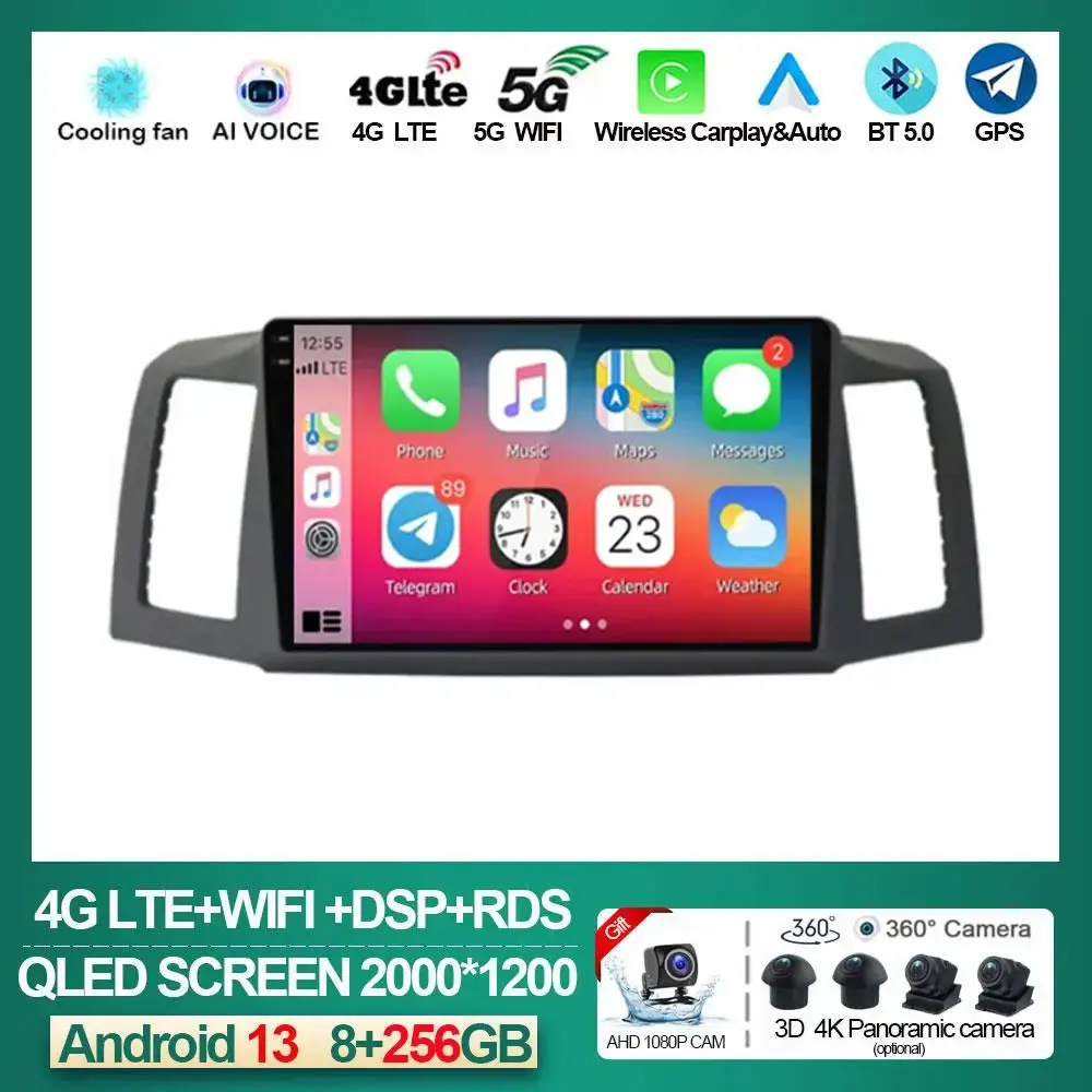 

Android 13 Multimedia for JEEP Grand Cherokee WK 2004 -2007 Car Radio Stereo Carplay Auto GPS Navigation Head Autoradio NO 2 Din