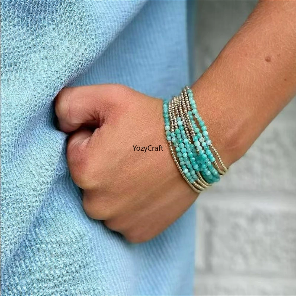 YEEVAA Everyday Bead&Green Natural Gemstone Stack of 9 Bracelets, Fashion Jewelry Gift for Women Daily Layering