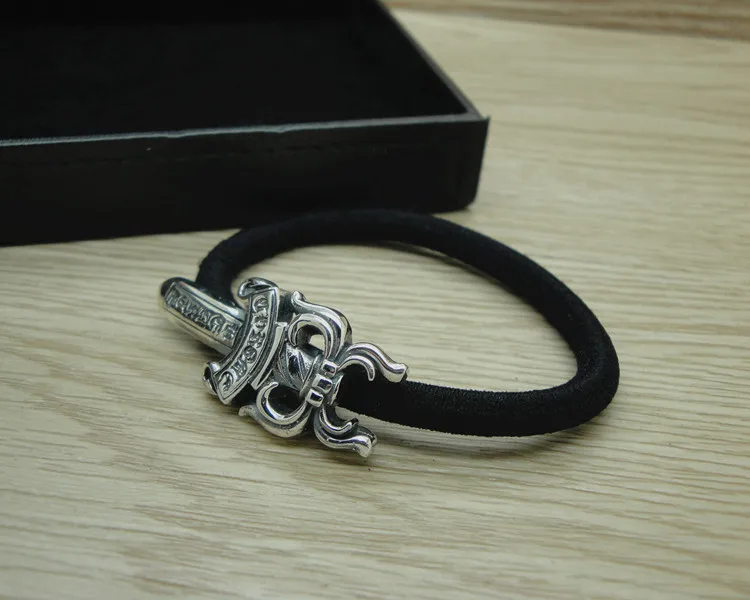 S925 Sterling Silver Hair Rope Women's Simple and Fashionable Retro Thai Silver Sword Hair Accessories Hand Rope Hair Loop Women