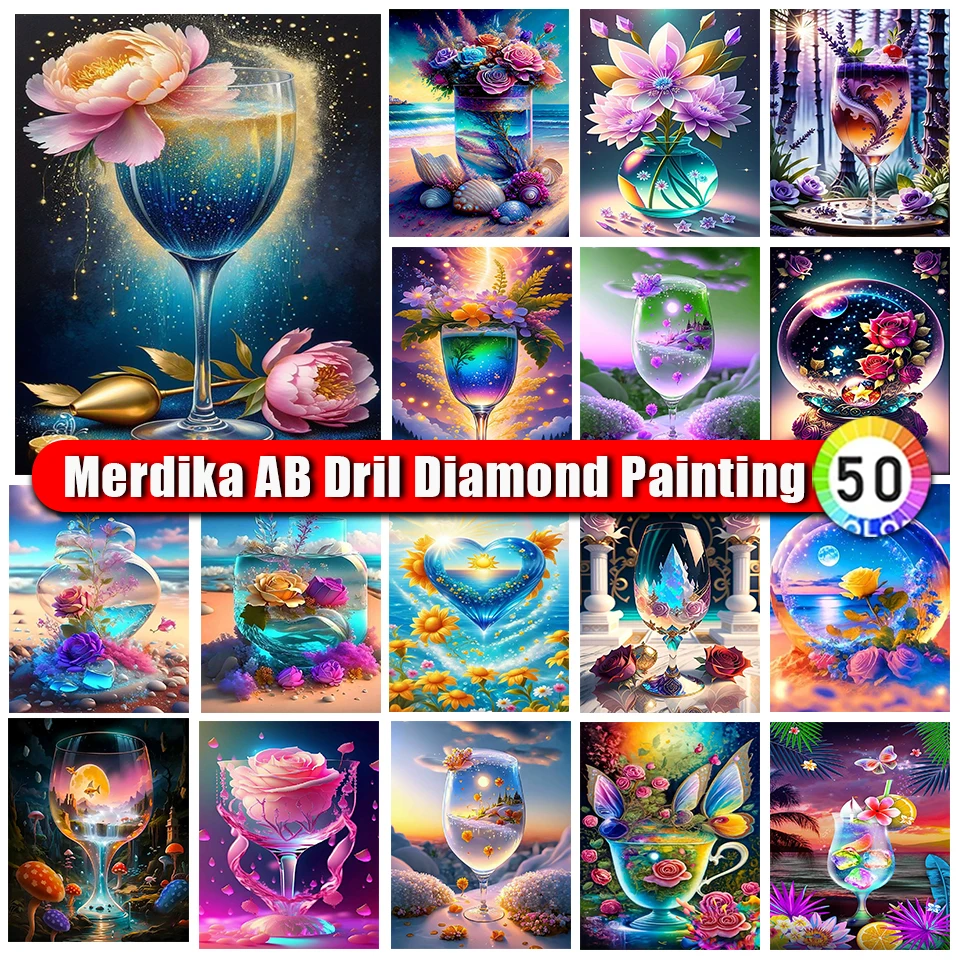 

Merdika Ab Diamond Painting Colorful Cup Rhinestone Mosaic Landscape Flower Cross Stitch Embroidery Sets Handmade Wall Decor