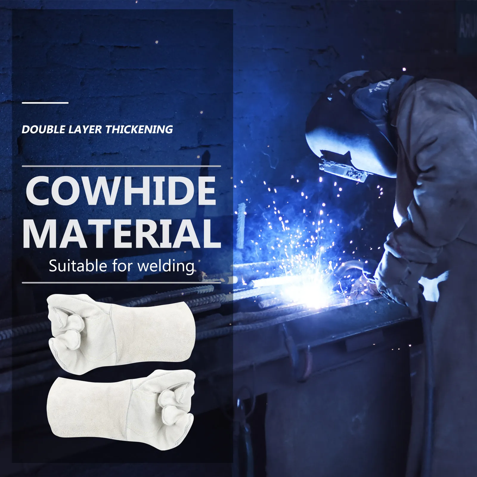 

1Pair Cowhide Welding Gloves Heat Resistant Double Layer Thickened Design Safety Hand Protection Gloves for Grill Oven
