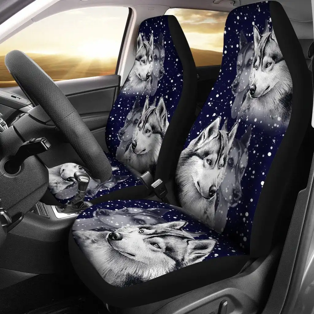 Siberian Husky Dog Art Print Car Seat Covers Set 2 Pc, Car Accessories Seat Cover