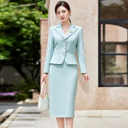 Office Suit Women Front Desk Host Commuter OL Long Sleeve Blazer Skirt Elegant 2 Piece Set High Quality Professional Suit Jacket