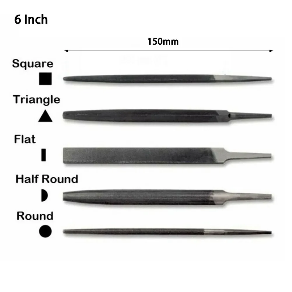 5 Types Steel Files Without Handle 6 Inch 150mm Round Half-round Triangular Square Flat Cut Design Metal Woodworking Hand Files