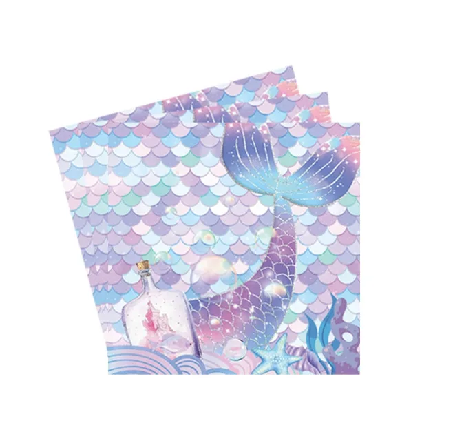 10 Pcs Blue Mermaid Birthday Party Theme Flag Pulling Napkin Plate Tableware Party Equipment Decoration Anniversary Unicorn