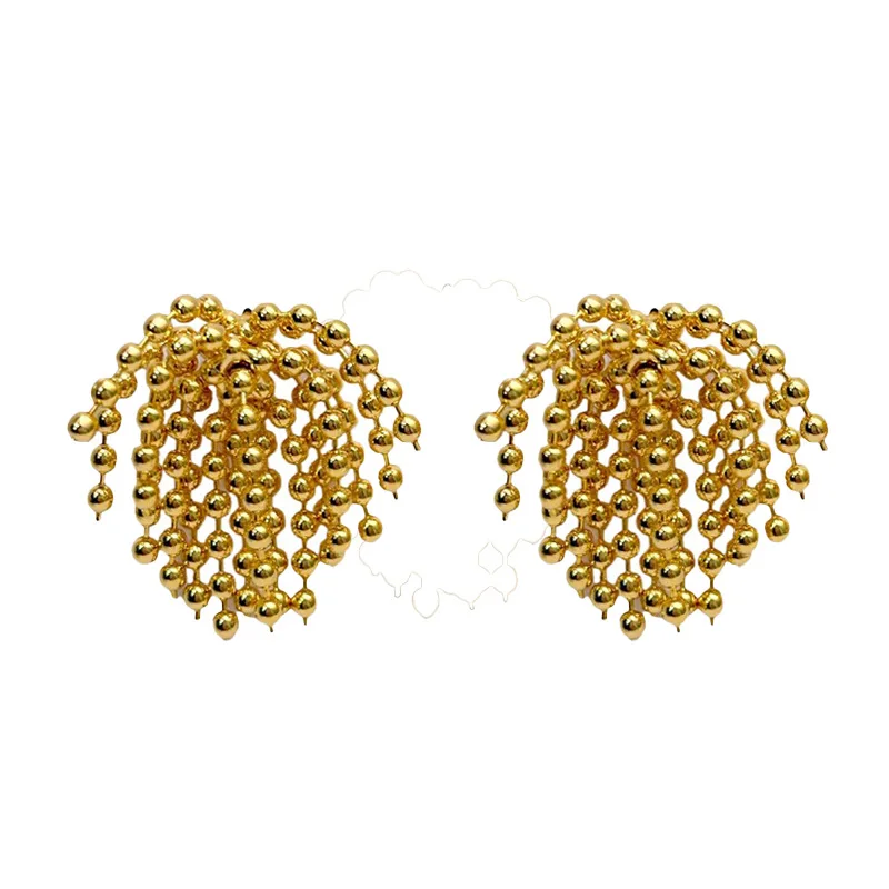 Vintage Metal Beaded Chain Tassel Earrings for Women Girls Elegant Wedding Jewelry Fashion Accessory