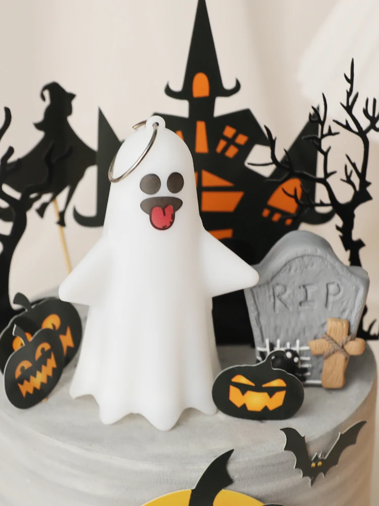 Glowing ghost Happy Halloween Theme Castle Cake Grimace Bat Witch Children Kids Cake Topper Insertion Supplies Decoration view 6