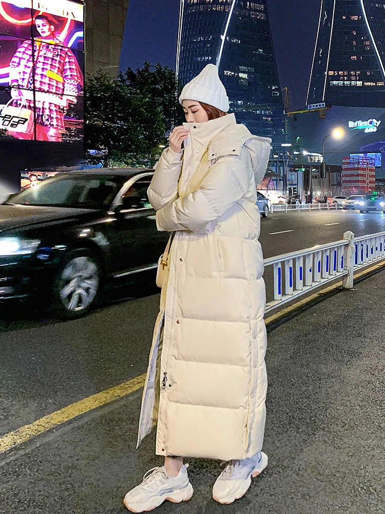 X-lungo allungato addensare caldo piumino d'anatra con cappuccio soprabito donna taglie forti abbigliamento da neve cappotto invernale impermeabile alla caviglia con cappuccio