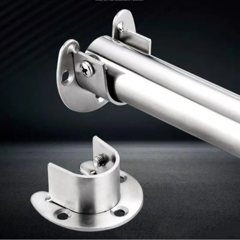 304 หน้าแปลนสแตนเลสที่นั่งตู้เสื้อผ้าแขวน Rod Fixing อุปกรณ์ฮาร์ดแวร์ผ้าม่าน Rod Tube Hook คงที่สนับสนุนวงเล็บที่นั่ง