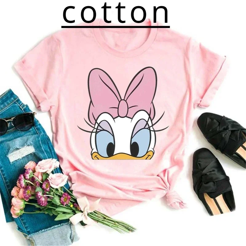

Summer Disney Fashion Cute Daisy Duck Cartoon Print Casual Pink Cotton Children T-Shirt Top Short Sleeve Girl Kid Baby Tee Shirt