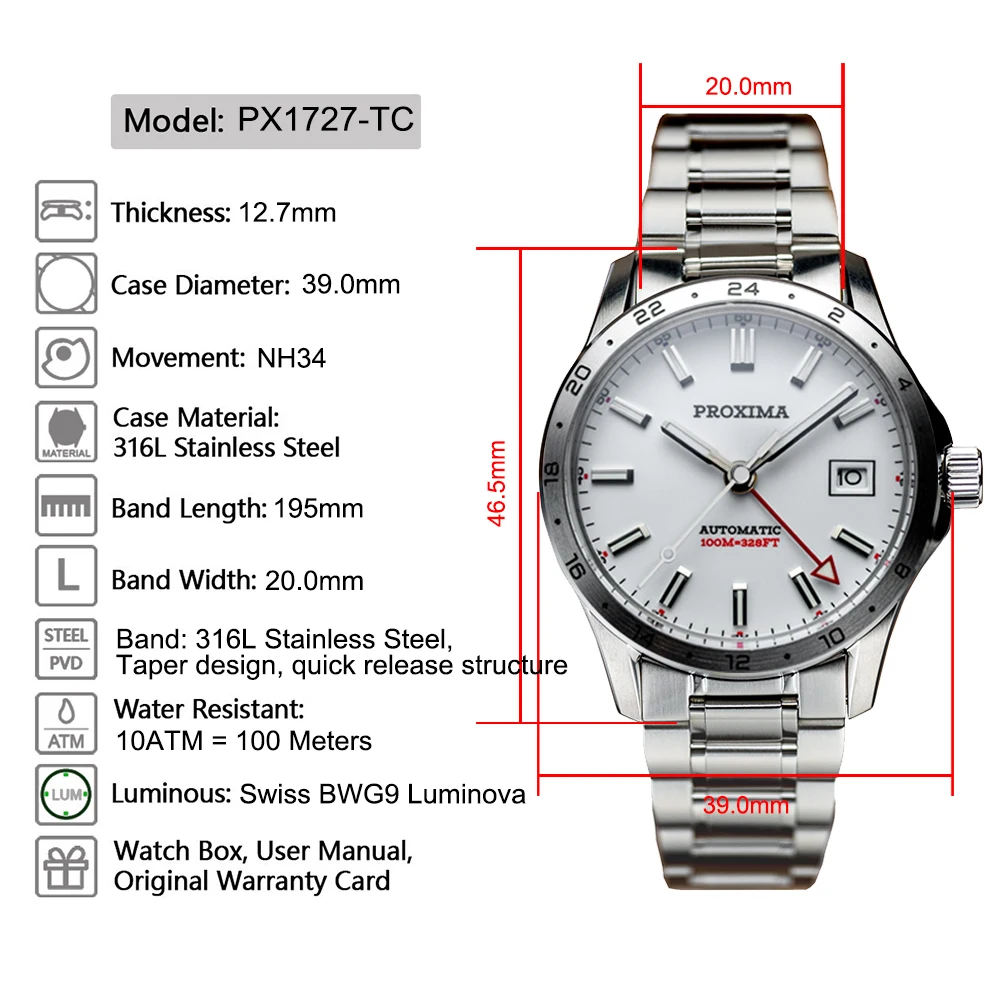 2025 New PX1727-TC 39MM Men Mechanical Watches Sapphire Glass