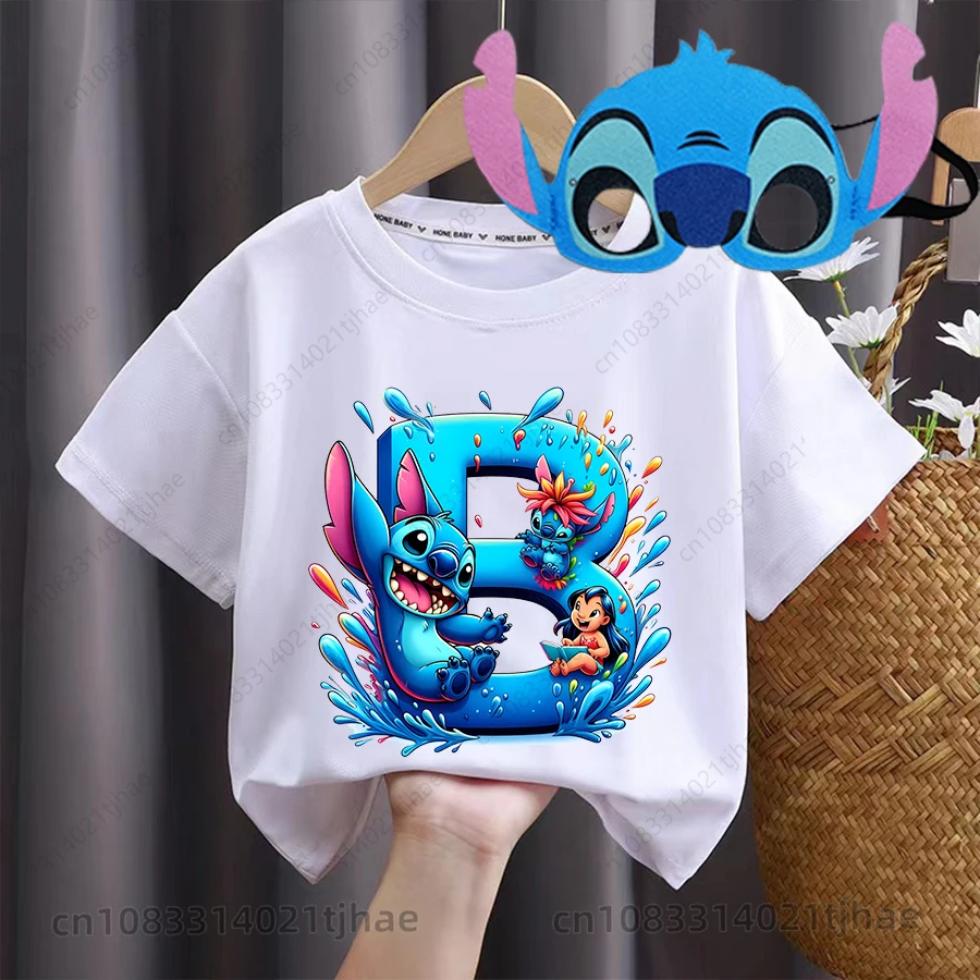 Disney Lilo Stitch Letters Kids Tshirts for Baby ABC Birthday Party T-Shirt for Boys T shirts Girl Partys Tees Children Tops image 4