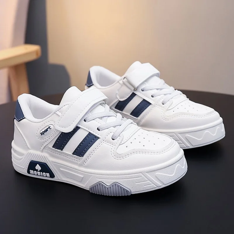 

2025NewKidsLeatherSneakers,BoysGirlsColor-BlockingCasualShoes,BreathableHookandLoopLow-TopSkateShoesforChildrenAllSeason
