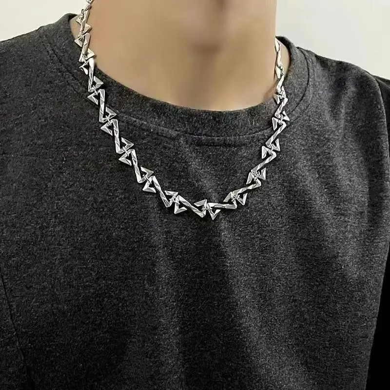 

New Silver Color Stainless Steel Z Letter Chain Male Necklace Statement Aesthetic Necklaces Men's Chain Hip hop Jewelry