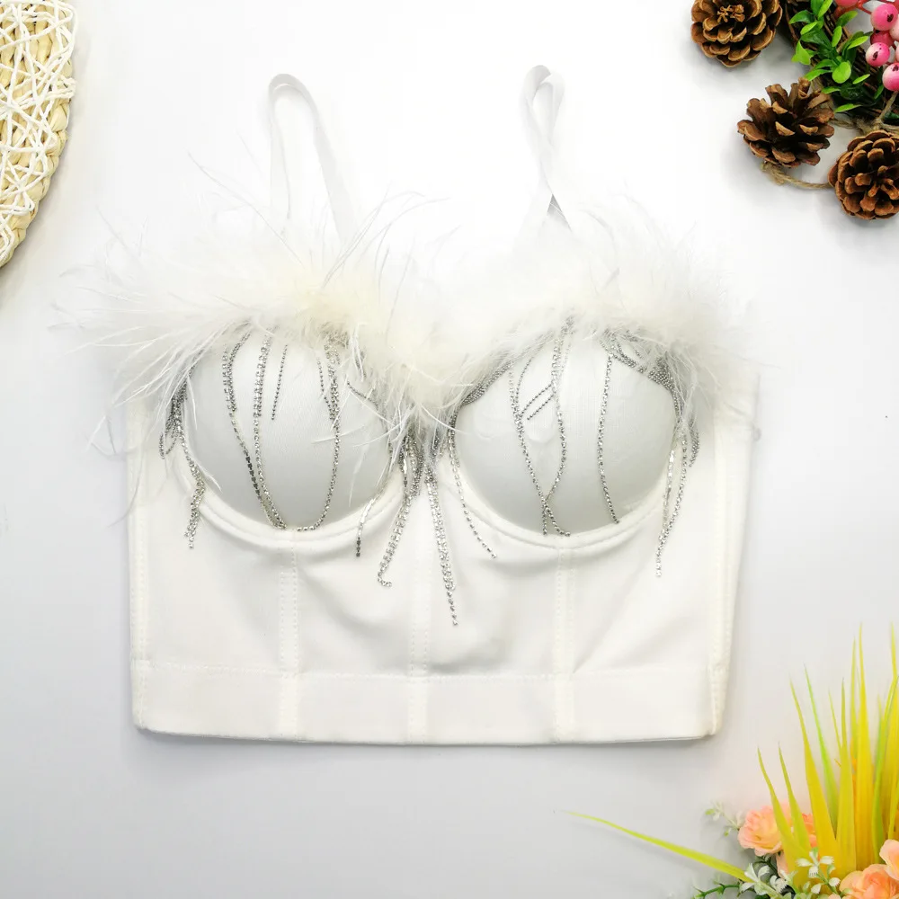 أزياء الهالوين ريشة الطيور الخصر مقصوصة المحاصيل الأعلى الترتر شرابة سلسلة سترة ملابس خارجية الإنتاج الصيني صيف 2025