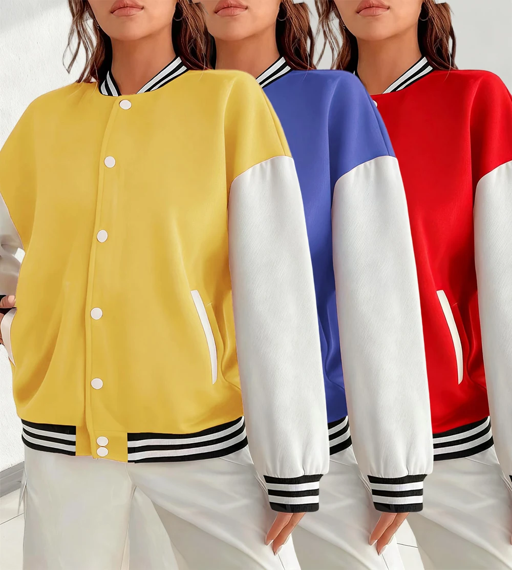 

Однотонные женские куртки в американском стиле, хлопковая бейсбольная форма большого размера Y2K, универсальная одежда, уличная осенняя спортивная одежда